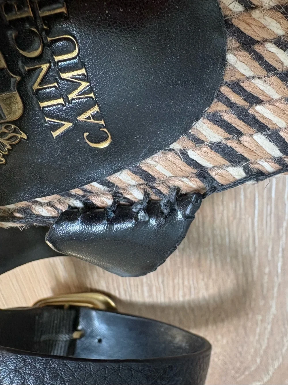 Black Leather Espadrille Platform Sandals Size 8 Vince Camuto - Picture 8 of 11